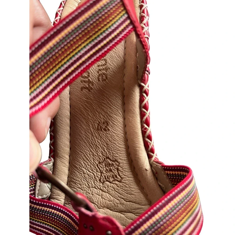 Remonte Soft Red Leather Wedge Sandals Laser Cut Elastic Straps Womens 42 US 10